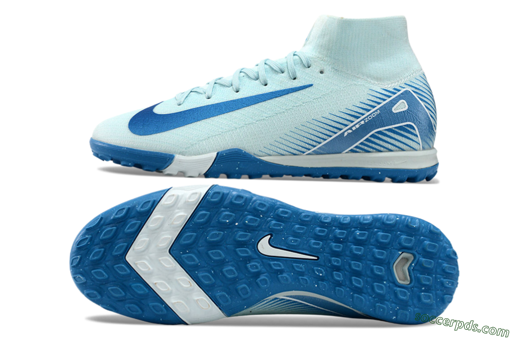 Nike Air Zoom Mercurial Superfly 10 Elite TF High-Tops Football Shoes - Jade/Beige/Blue 0