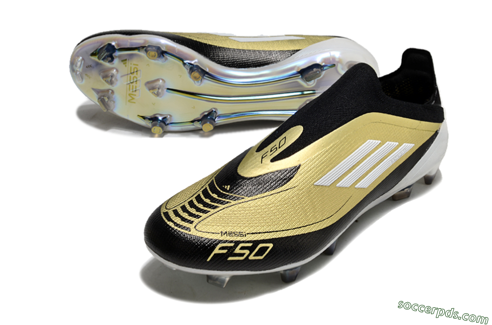 Adidas F50 Adizero Messi Laceless FG Low-Tops Football Boots - Gold/White/Black 3