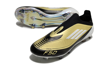 Adidas F50 Adizero Messi Laceless FG Low-Tops Football Boots - Gold/White/Black