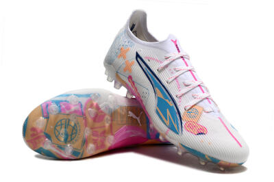 Puma Ultra 5 Ultimate MG Low-Tops Football Boots - White/Blue/Pink