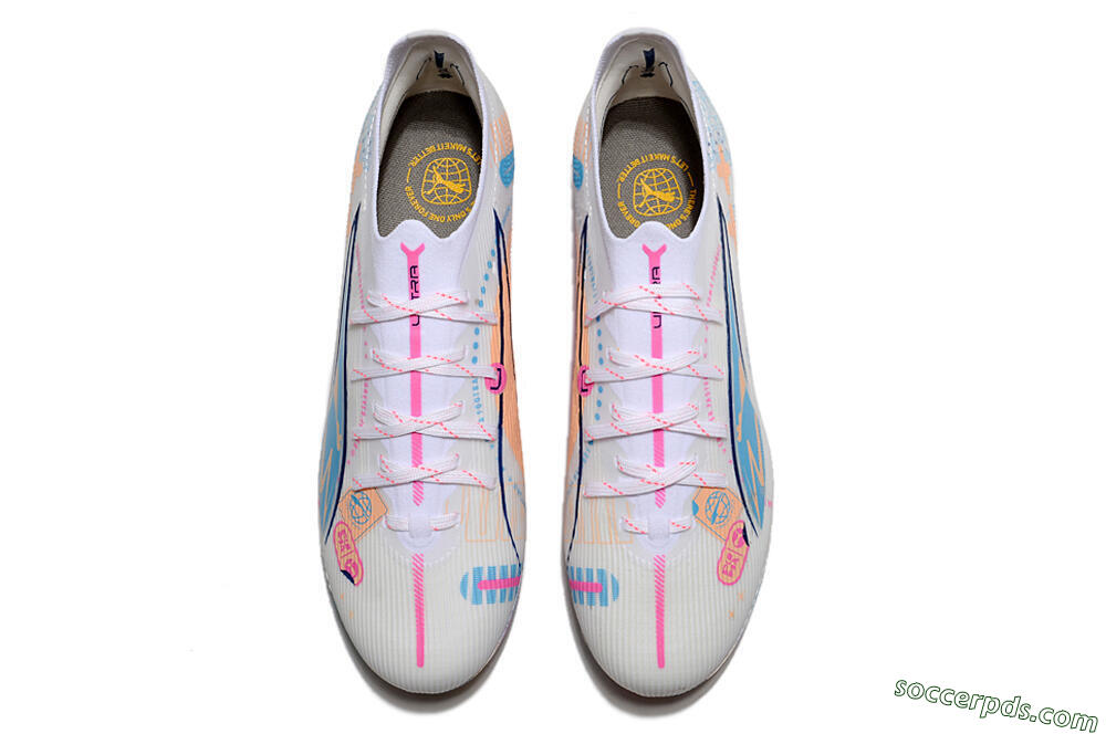 Puma Ultra 5 Ultimate MG Low-Tops Football Boots - White/Blue/Pink 3