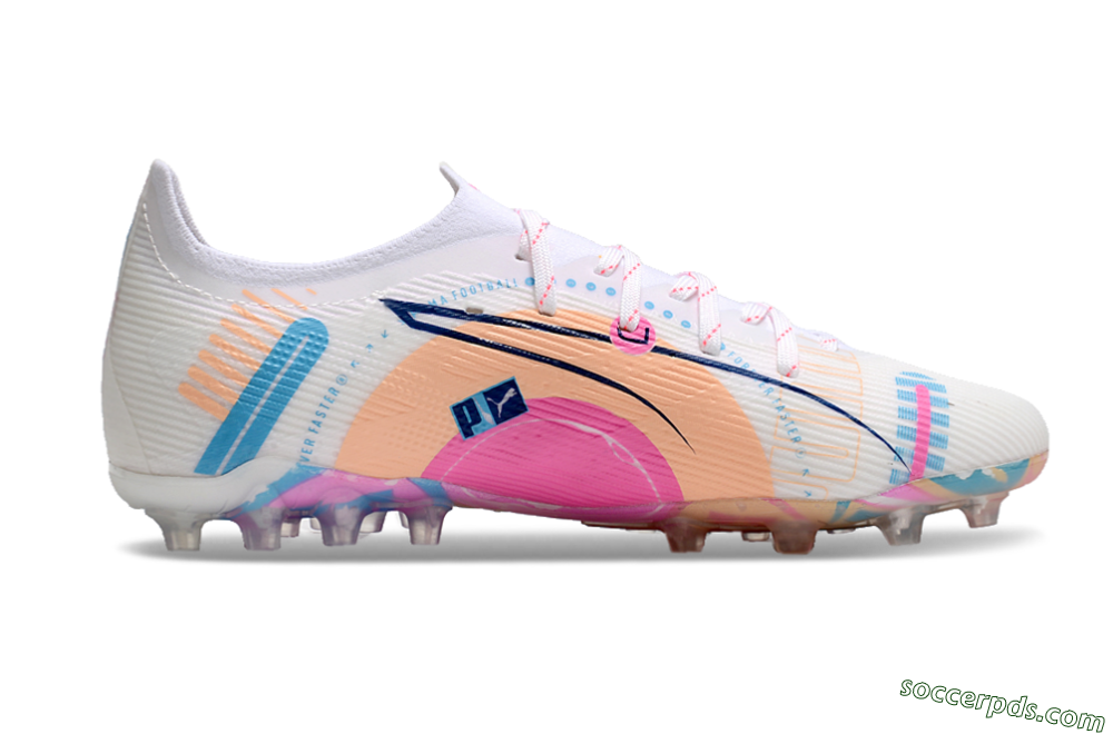 Puma Ultra 5 Ultimate MG Low-Tops Football Boots - White/Blue/Pink 6