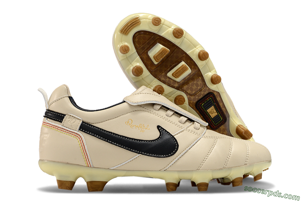 Ronaldo x Nike Tiempo Legend R10 Elite FG Low-Tops Football Boots - Beige/Black 1