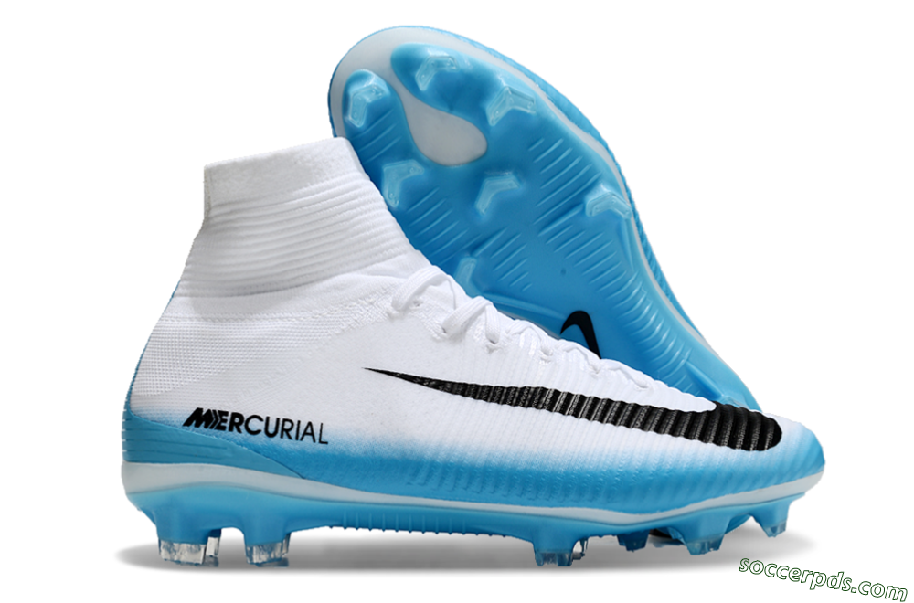 Nike Zoom Mercurial Superfly 5 Elite FG High-Tops Football Boots - White/Black/Blue 1