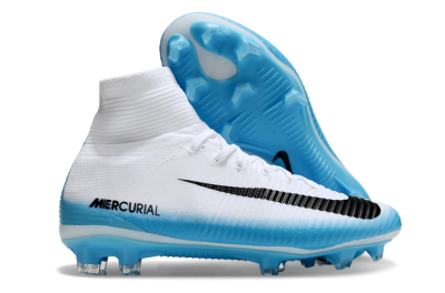 Nike Zoom Mercurial Superfly 5 Elite FG High-Tops Football Boots - White/Black/Blue
