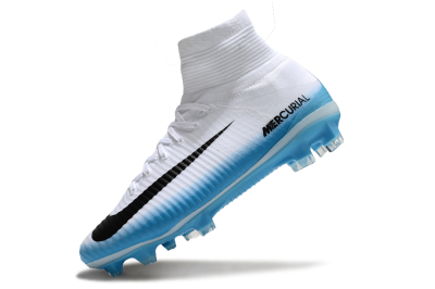 Nike Zoom Mercurial Superfly 5 Elite FG High-Tops Football Boots - White/Black/Blue