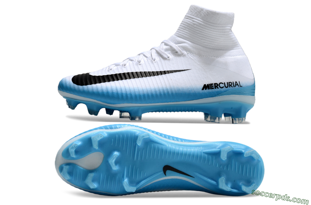 Nike Zoom Mercurial Superfly 5 Elite FG High-Tops Football Boots - White/Black/Blue 0