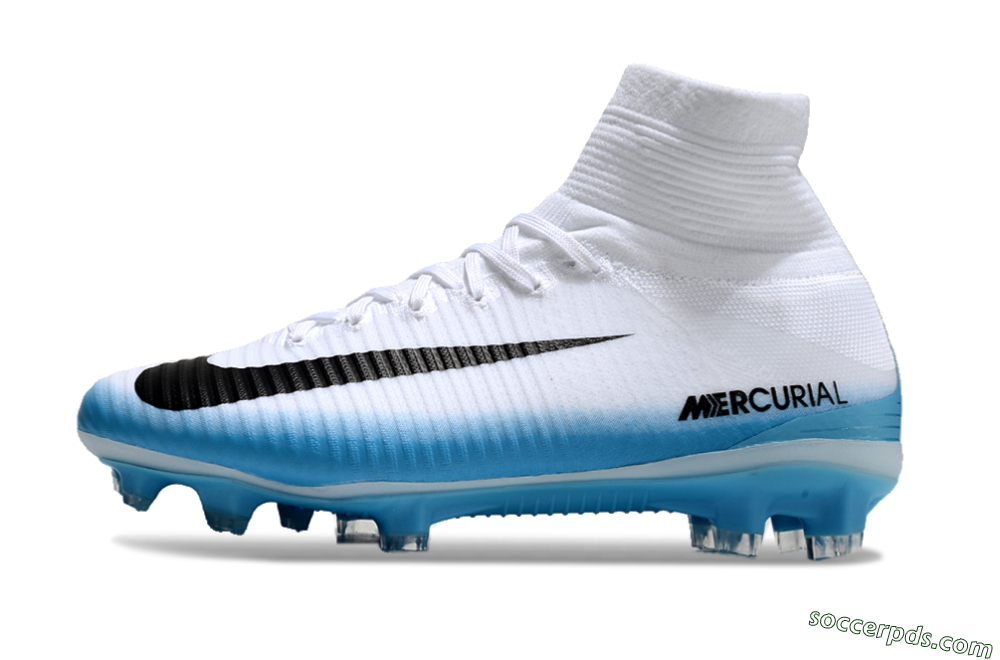 Nike Zoom Mercurial Superfly 5 Elite FG High-Tops Football Boots - White/Black/Blue 2
