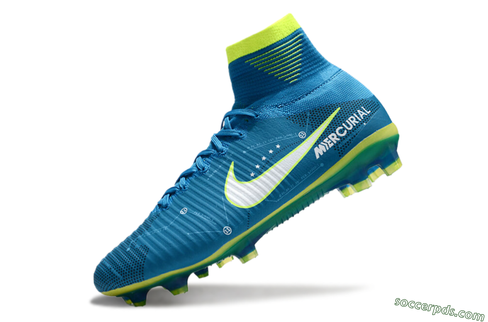 Nike Zoom Mercurial Superfly 5 Elite FG High-Tops Football Boots - Blue/White/Yellow 5