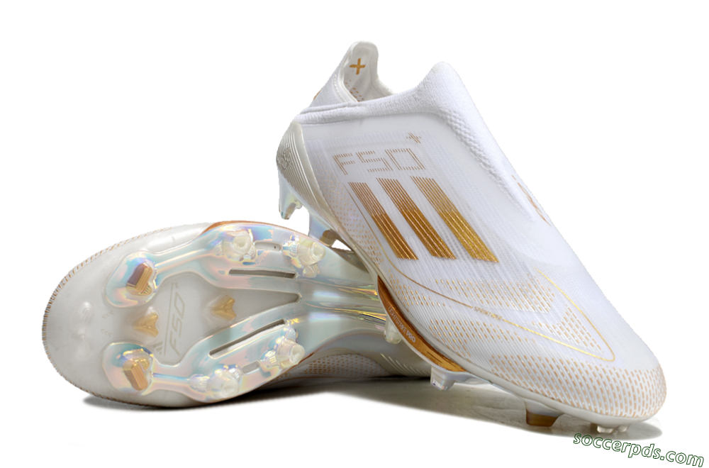 Adidas F50+ Lightstrike Pro Laceless FG Low-Tops Football Boots - White/Gold 2