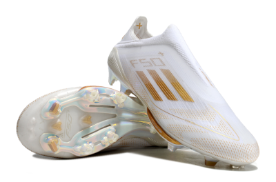 Adidas F50+ Lightstrike Pro Laceless FG Low-Tops Football Boots - White/Gold