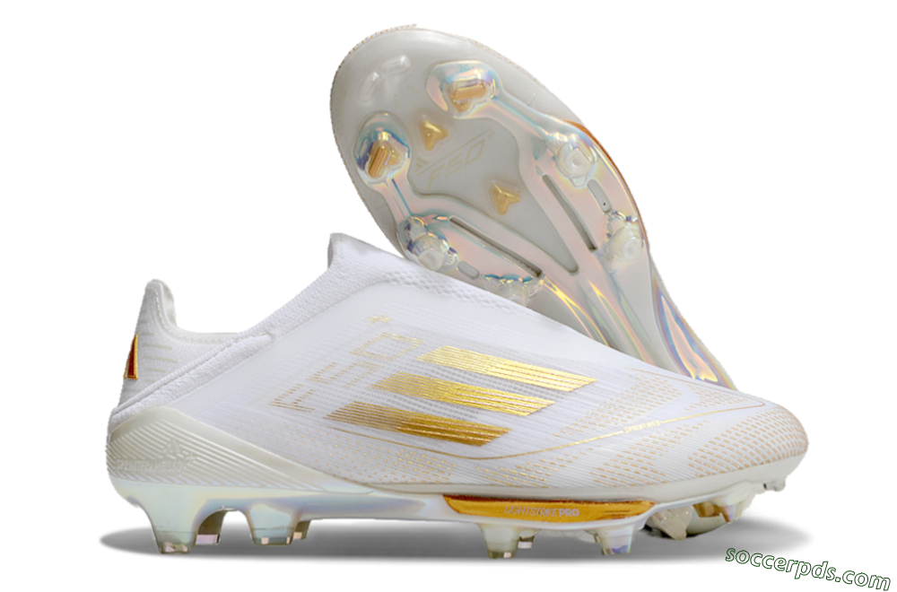 Adidas F50+ Lightstrike Pro Laceless FG Low-Tops Football Boots - White/Gold 1
