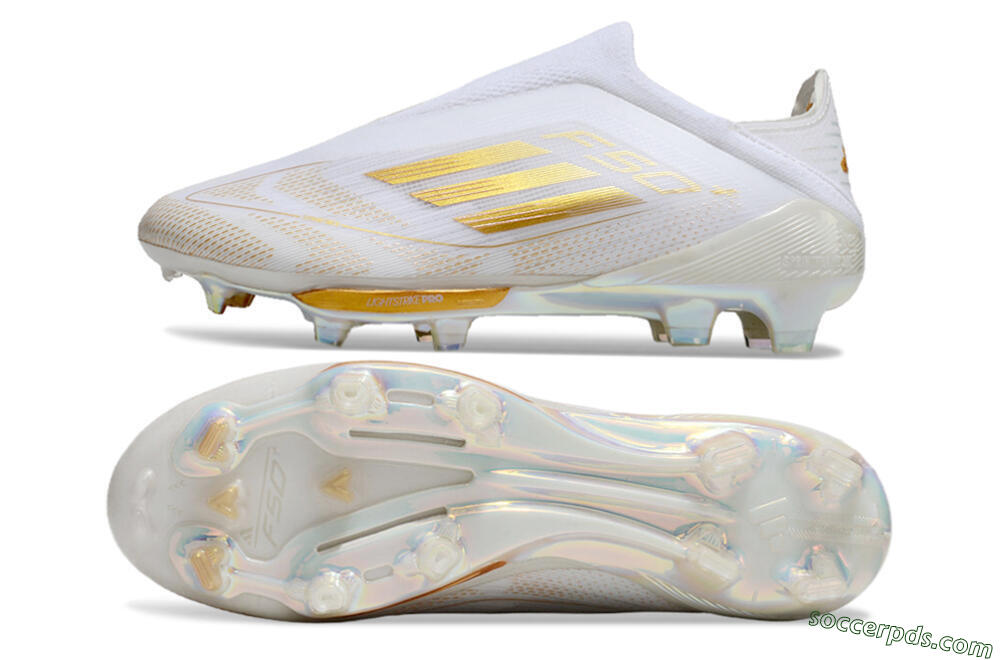 Adidas F50+ Lightstrike Pro Laceless FG Low-Tops Football Boots - White/Gold 0