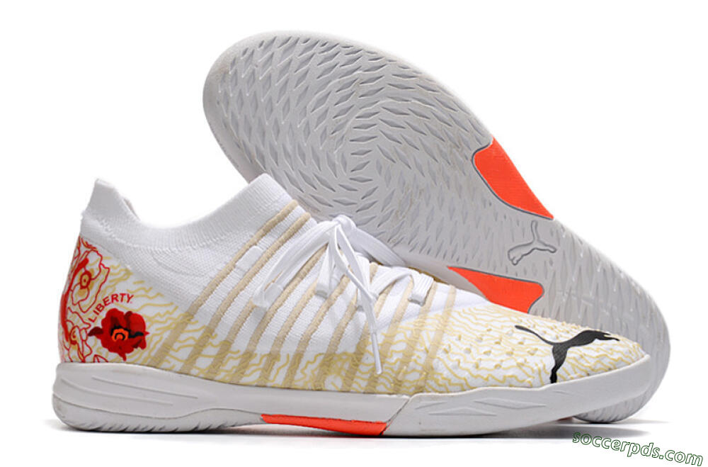 Puma Future Z 1.3 Teazer IC Low-Tops Football Shoes - White/Gold/Red 1