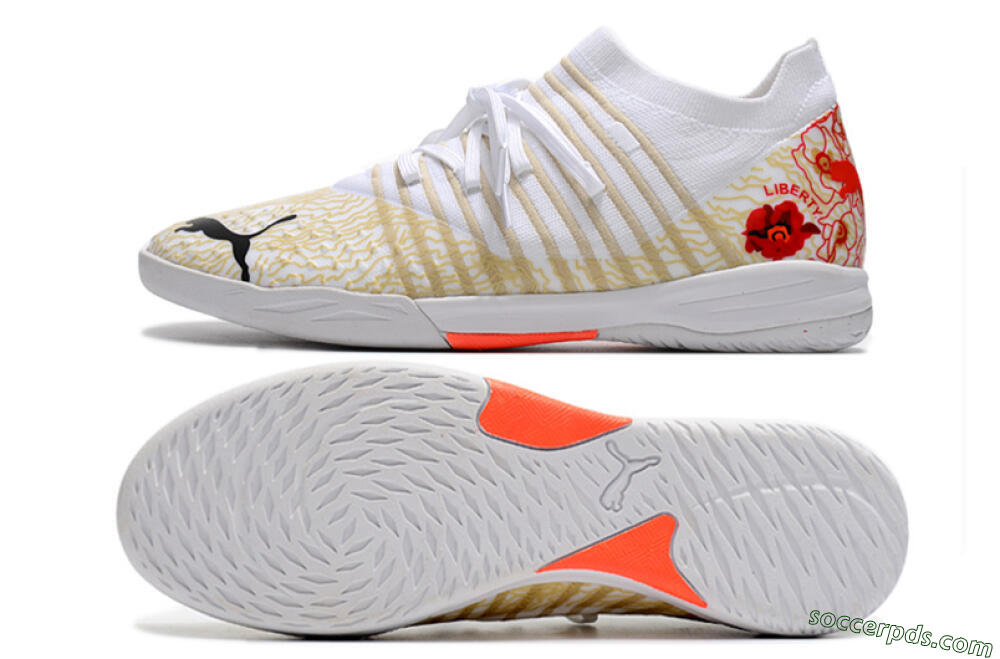 Puma Future Z 1.3 Teazer IC Low-Tops Football Shoes - White/Gold/Red 0