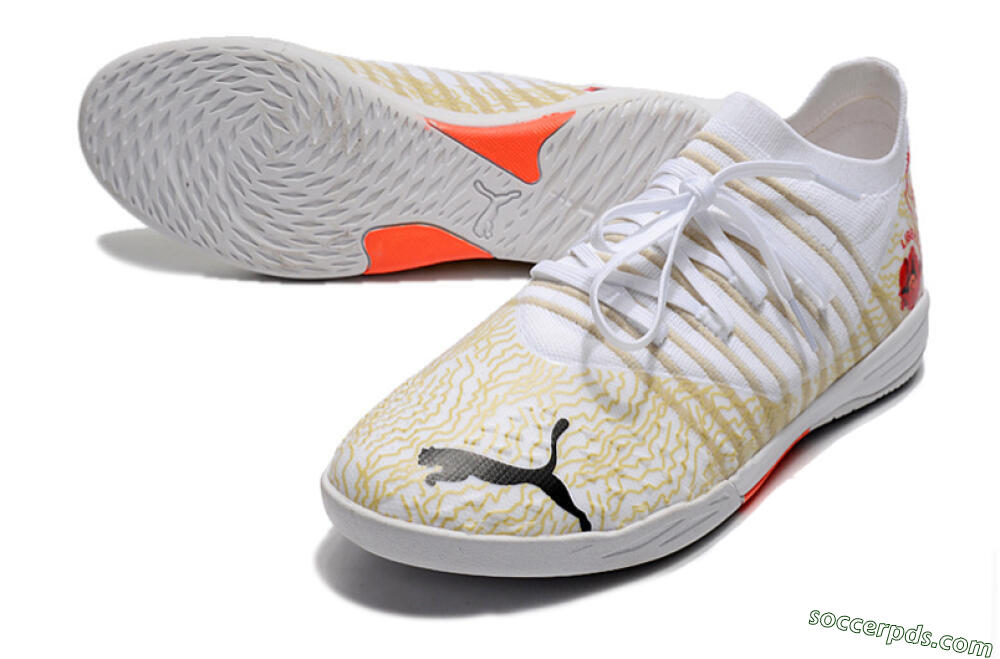 Puma Future Z 1.3 Teazer IC Low-Tops Football Shoes - White/Gold/Red 3
