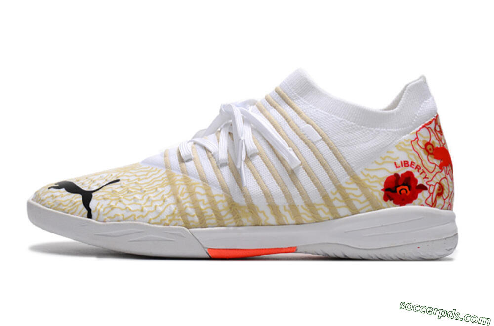 Puma Future Z 1.3 Teazer IC Low-Tops Football Shoes - White/Gold/Red 2