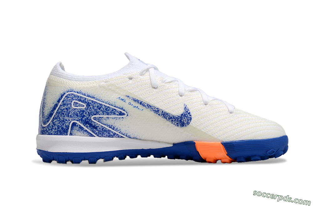 Kids Nike Air Zoom Mercurial Vapor 16 Elite TF Low-Tops Football Shoes - Beige/Blue/White 6
