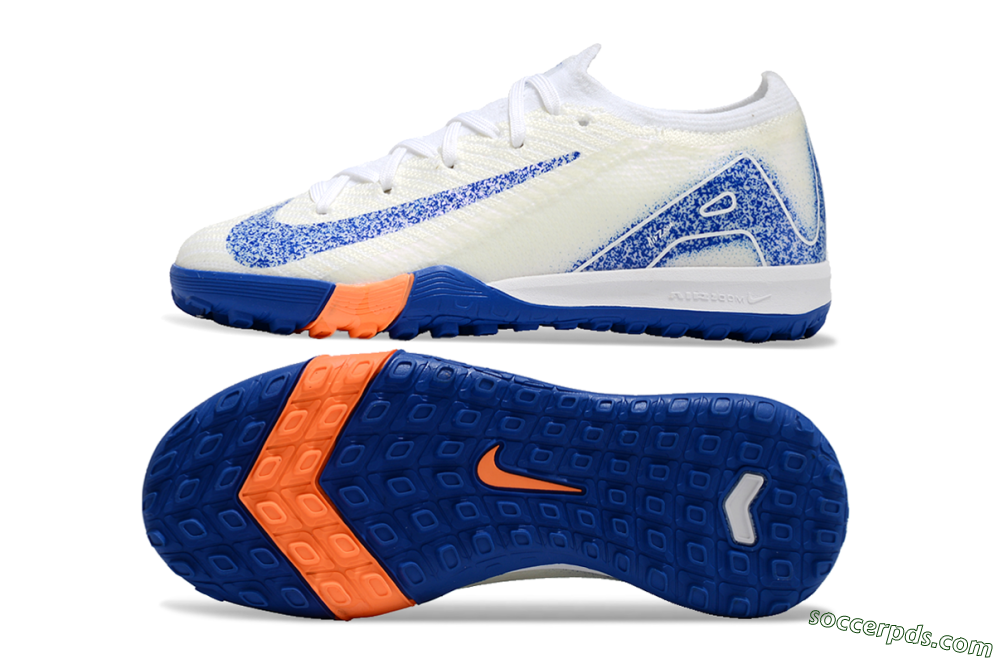 Kids Nike Air Zoom Mercurial Vapor 16 Elite TF Low-Tops Football Shoes - Beige/Blue/White 0