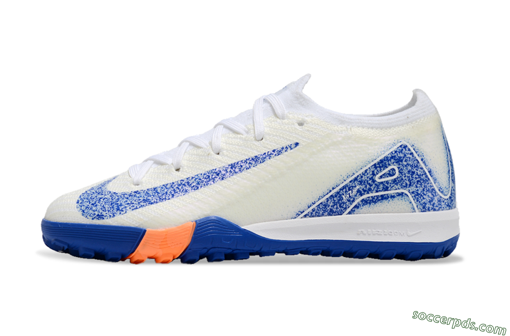 Kids Nike Air Zoom Mercurial Vapor 16 Elite TF Low-Tops Football Shoes - Beige/Blue/White 2