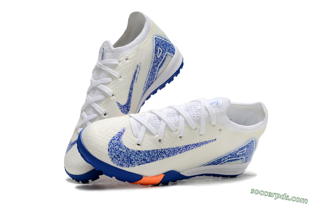 Kids Nike Air Zoom Mercurial Vapor 16 Elite TF Low-Tops Football Shoes - Beige/Blue/White 3
