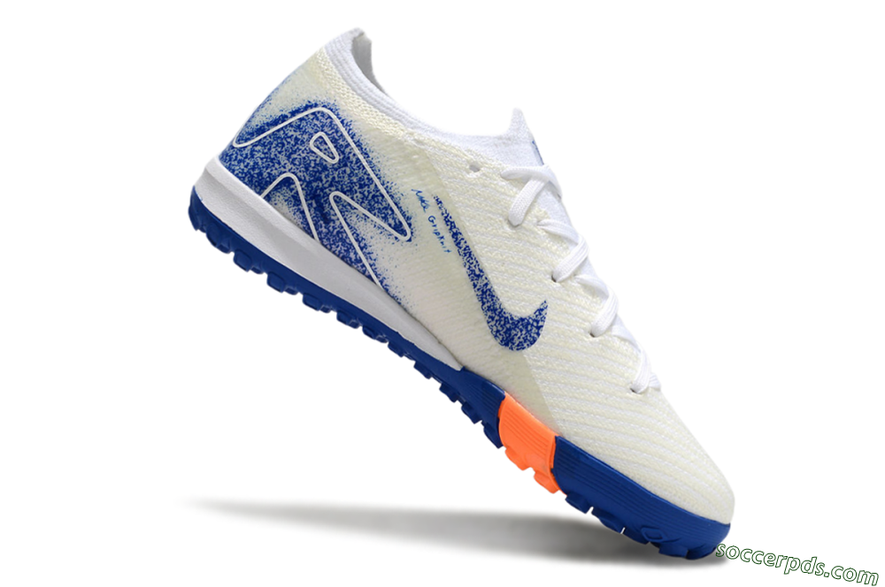 Kids Nike Air Zoom Mercurial Vapor 16 Elite TF Low-Tops Football Shoes - Beige/Blue/White 4