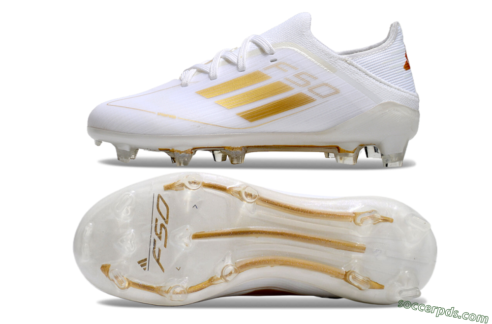 Kids Adidas F50 Elite FG Low-Tops Football Boots - White/Gold/Red 0