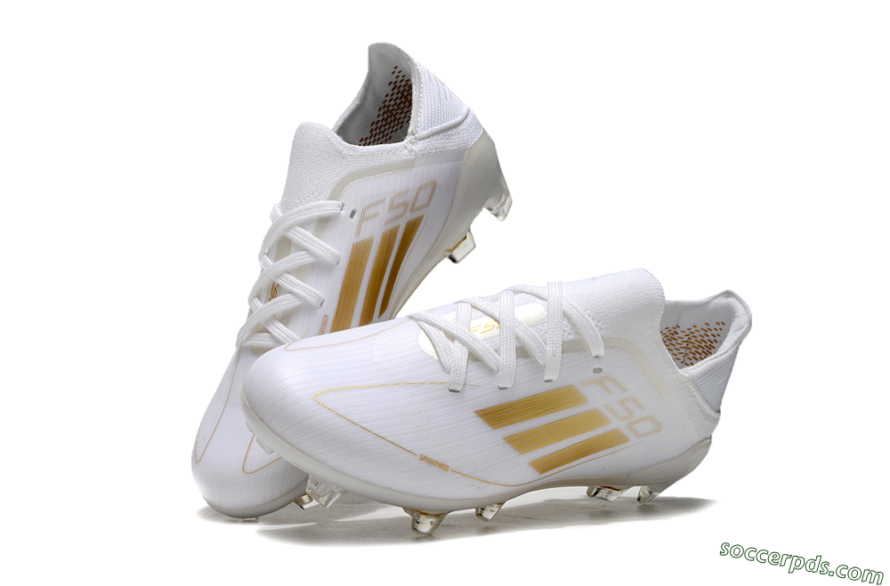 Kids Adidas F50 Elite FG Low-Tops Football Boots - White/Gold/Red 3