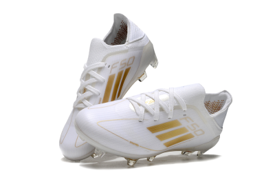 Kids Adidas F50 Elite FG Low-Tops Football Boots - White/Gold/Red