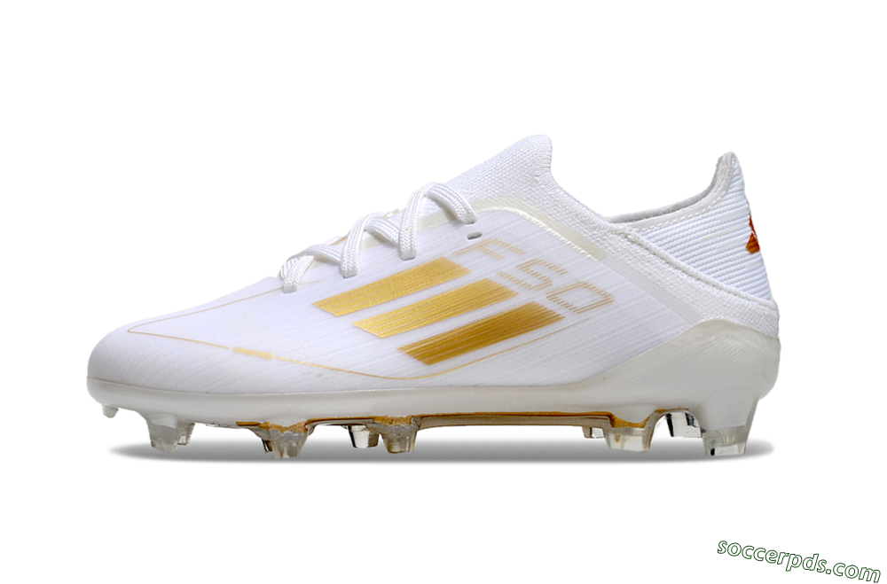 Kids Adidas F50 Elite FG Low-Tops Football Boots - White/Gold/Red 2