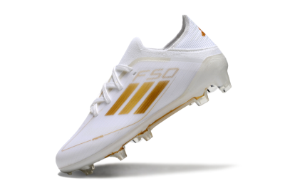 Kids Adidas F50 Elite FG Low-Tops Football Boots - White/Gold/Red