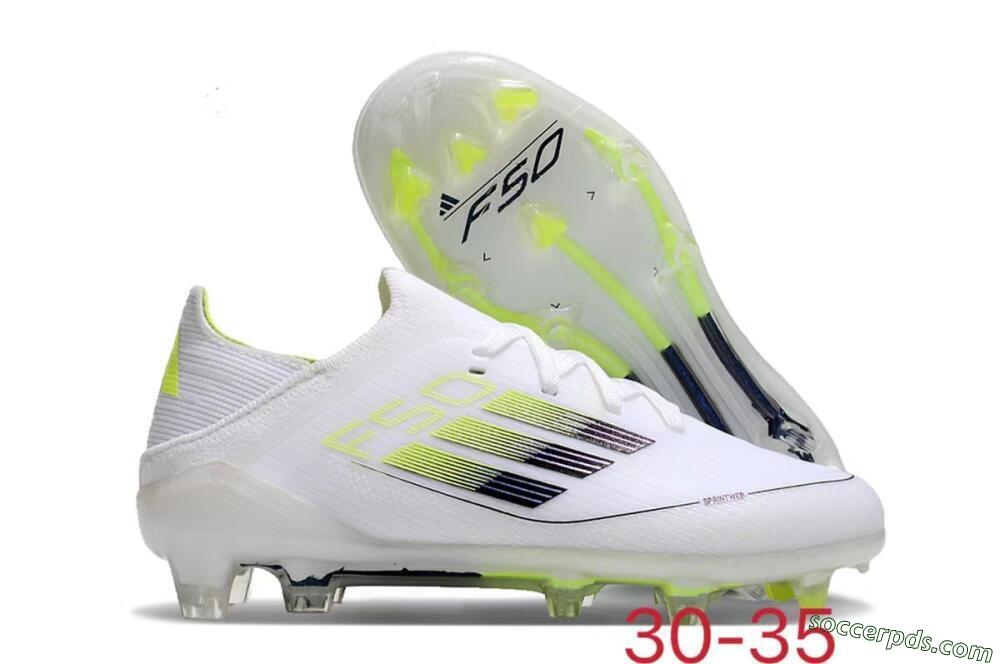 Kids Adidas F50 Elite FG Low-Tops Football Boots - White/Blue/Yellow 1