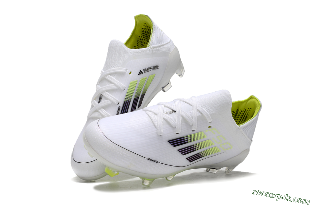 Kids Adidas F50 Elite FG Low-Tops Football Boots - White/Blue/Yellow 3