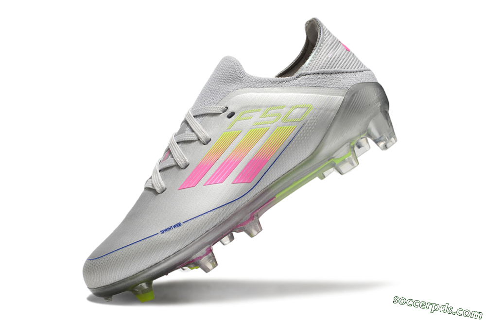 Kids Adidas F50 Elite FG Low-Tops Football Boots - Silver/Pink/Yellow 5