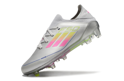 Kids Adidas F50 Elite FG Low-Tops Football Boots - Silver/Pink/Yellow