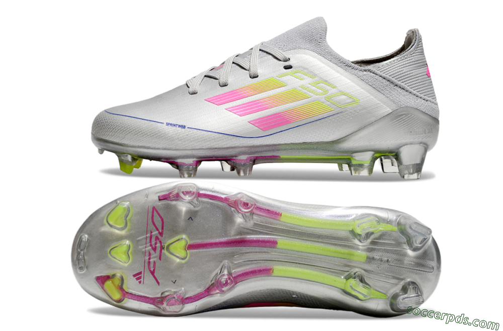 Kids Adidas F50 Elite FG Low-Tops Football Boots - Silver/Pink/Yellow 0