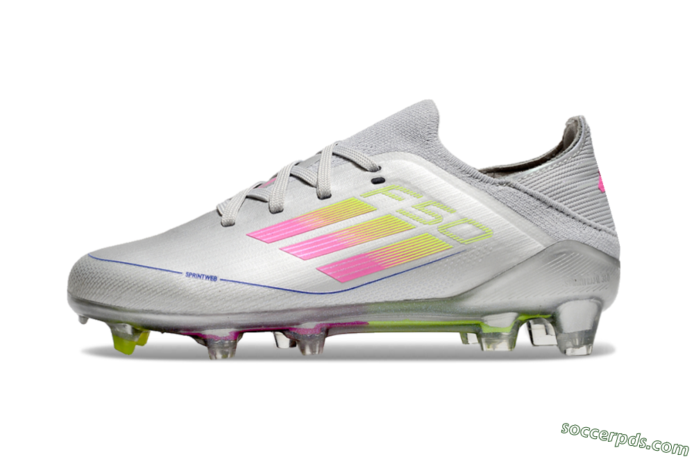 Kids Adidas F50 Elite FG Low-Tops Football Boots - Silver/Pink/Yellow 2