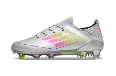 Kids Adidas F50 Elite FG Low-Tops Football Boots - Silver/Pink/Yellow
