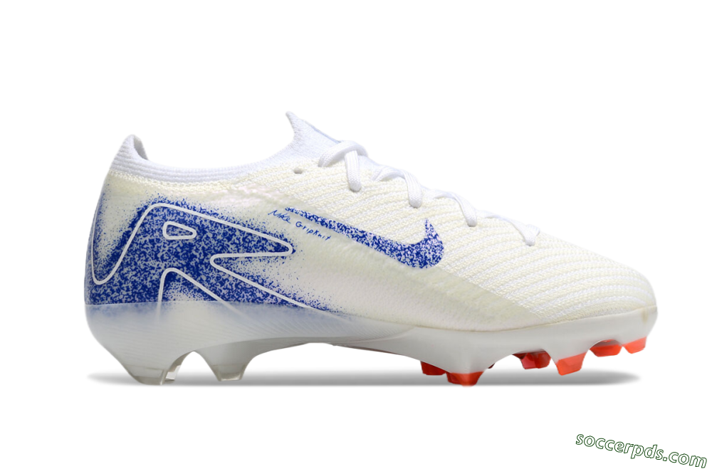 Kids Nike Air Zoom Mercurial Vapor 16 Elite FG Low-Tops Football Boots - Beige/Blue/White 6