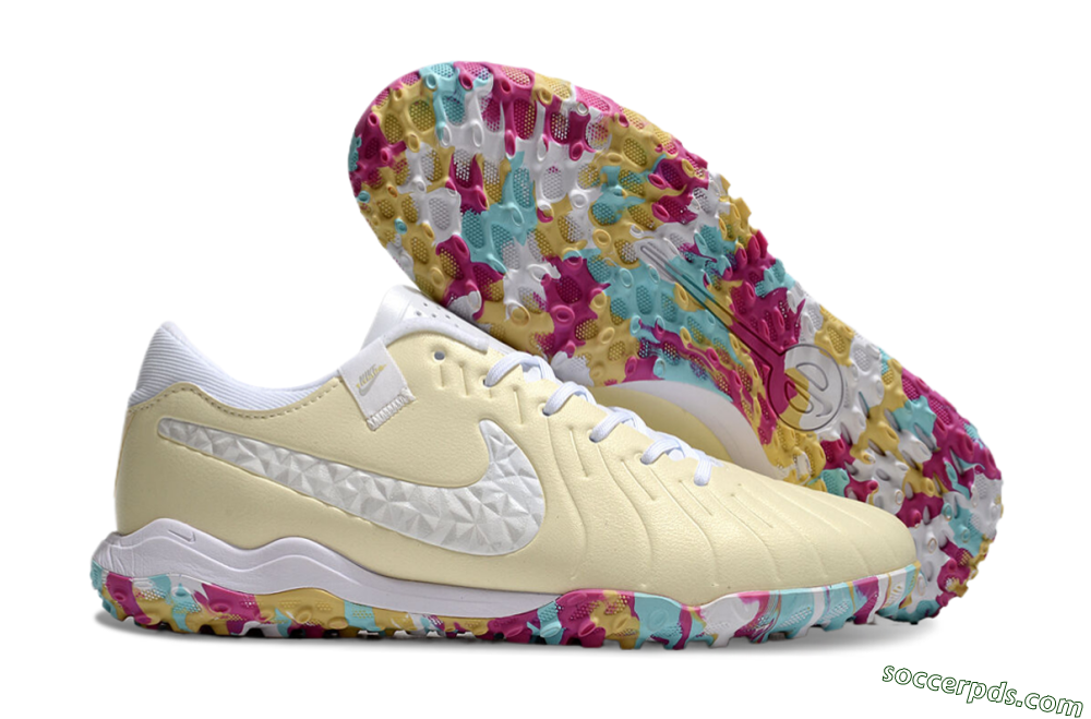 Nike Tiempo Legend 10 Pro TF Low-Tops Football Shoes - Beige/White/Rainbow 1