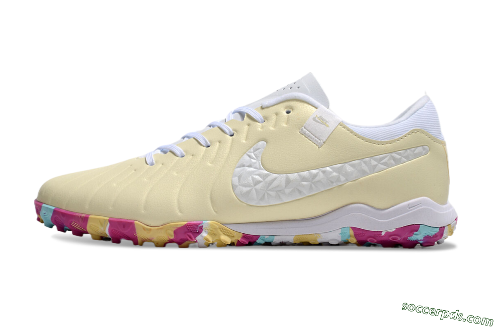 Nike Tiempo Legend 10 Pro TF Low-Tops Football Shoes - Beige/White/Rainbow 2