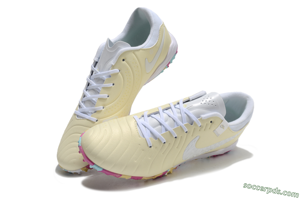 Nike Tiempo Legend 10 Pro TF Low-Tops Football Shoes - Beige/White/Rainbow 3