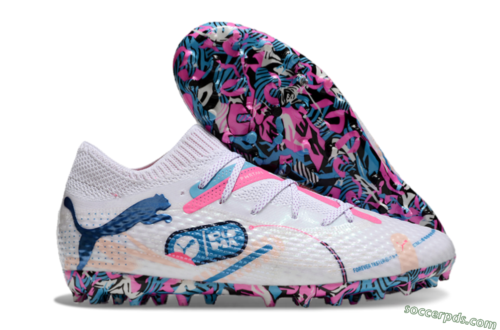 Puma Future Ultimate MG Low-Tops Football Boots - White/Blue/Pink 1