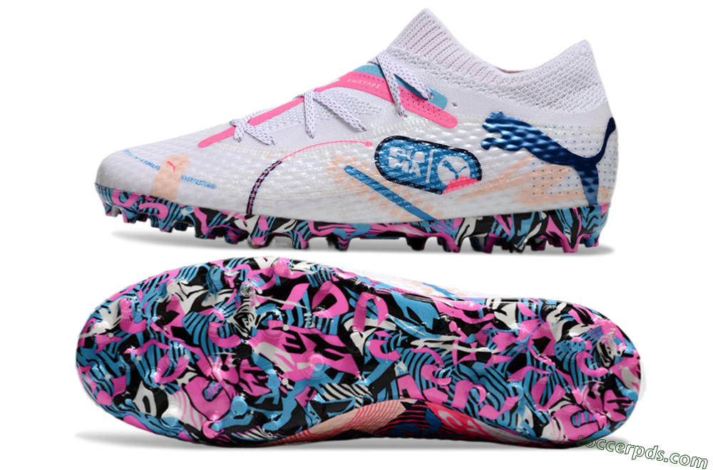 Puma Future Ultimate MG Low-Tops Football Boots - White/Blue/Pink 0