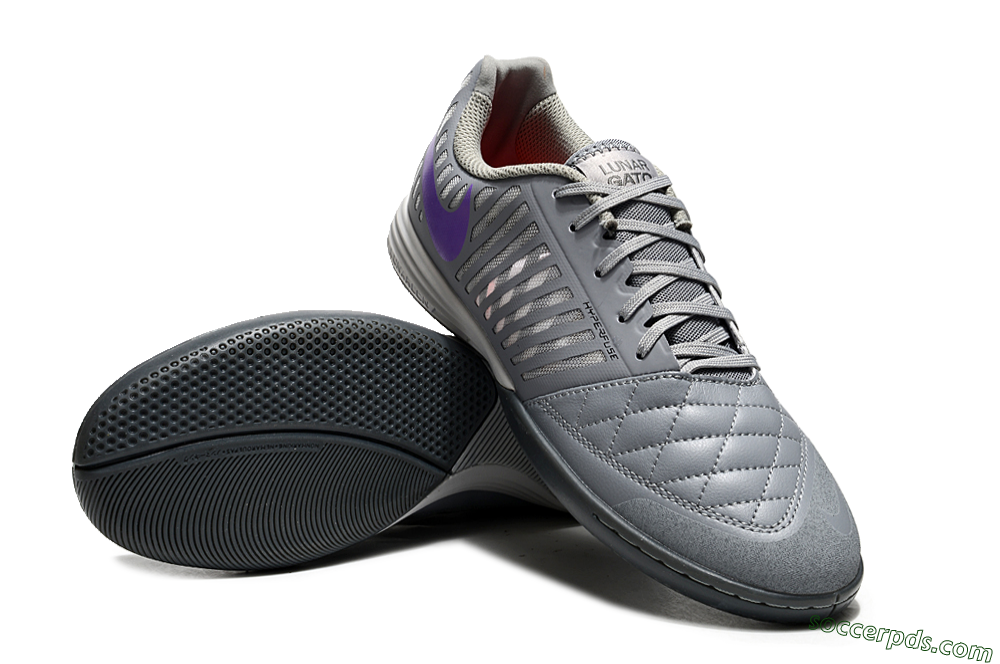 Nike Lunar Gato 2 IC Low-Tops Football Shoes - Grey/Purple/White 3