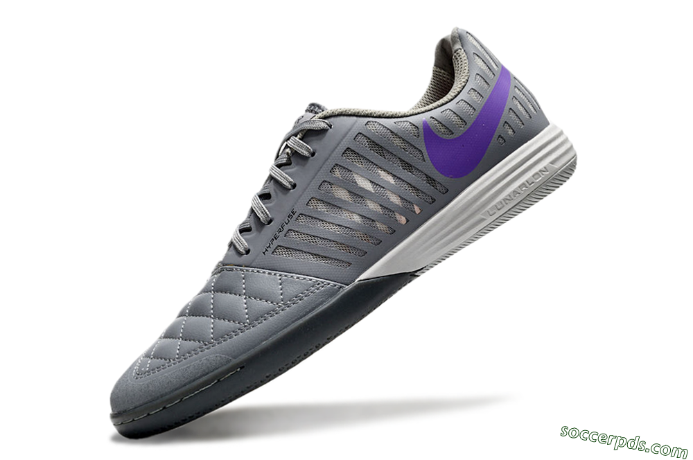 Nike Lunar Gato 2 IC Low-Tops Football Shoes - Grey/Purple/White 5