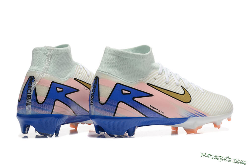 Nike Air Zoom Mercurial Superfly 10 Elite FG High-Tops Football Boots - White/Gold/Blue/Pink 6