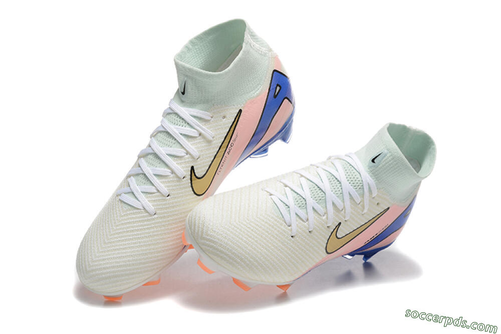 Nike Air Zoom Mercurial Superfly 10 Elite FG High-Tops Football Boots - White/Gold/Blue/Pink 3
