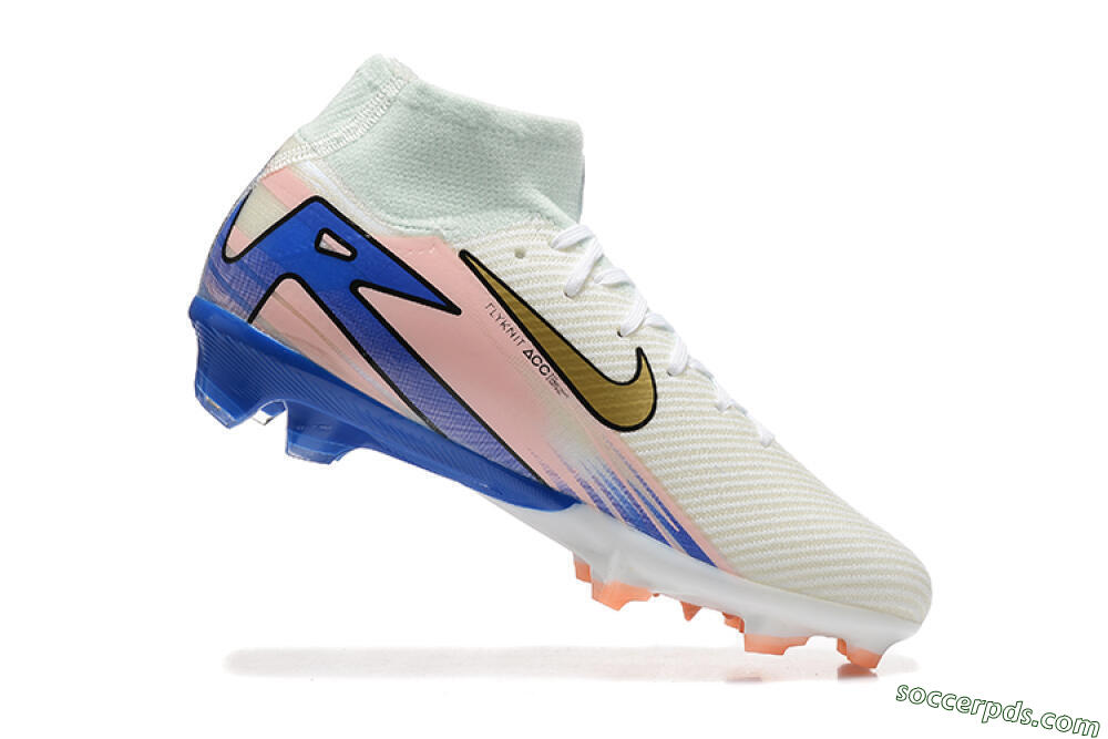 Nike Air Zoom Mercurial Superfly 10 Elite FG High-Tops Football Boots - White/Gold/Blue/Pink 4
