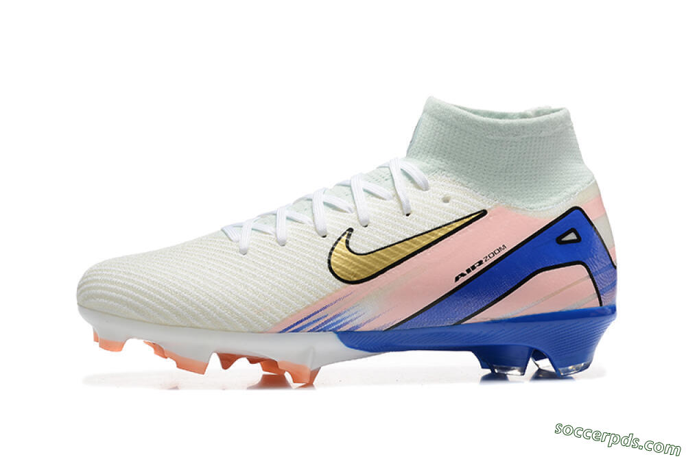 Nike Air Zoom Mercurial Superfly 10 Elite FG High-Tops Football Boots - White/Gold/Blue/Pink 2